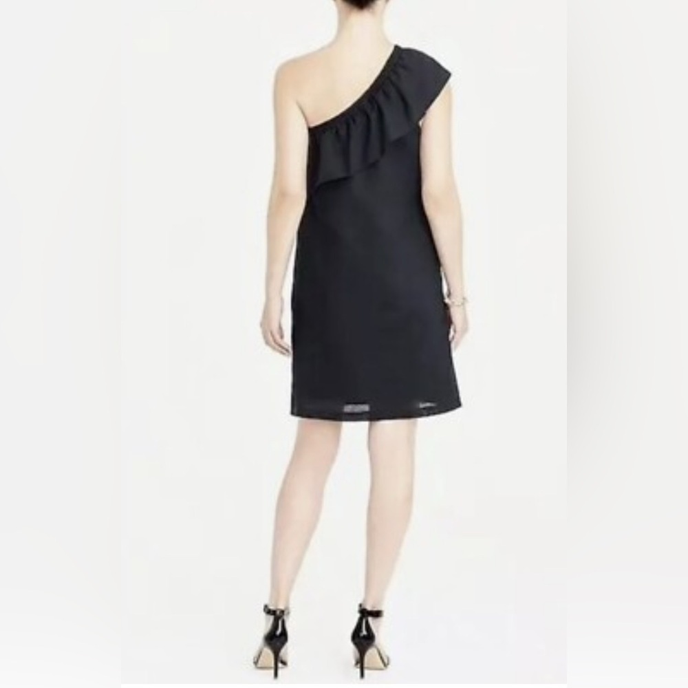 J Crew Elegant Black One-Shoulder Linen/Cotton Blend Dress.     Size-Small